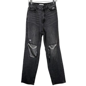 PacSun Women’s 26 Black Denim Jeans 90s Boyfriend Distressed Trendy Baggy Holes